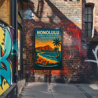 Honolulu Aloha Spirit Vintage Travel Poster Art