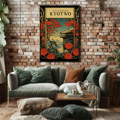 Kyoto Lanterns and Temple Nightscape Travel Poster