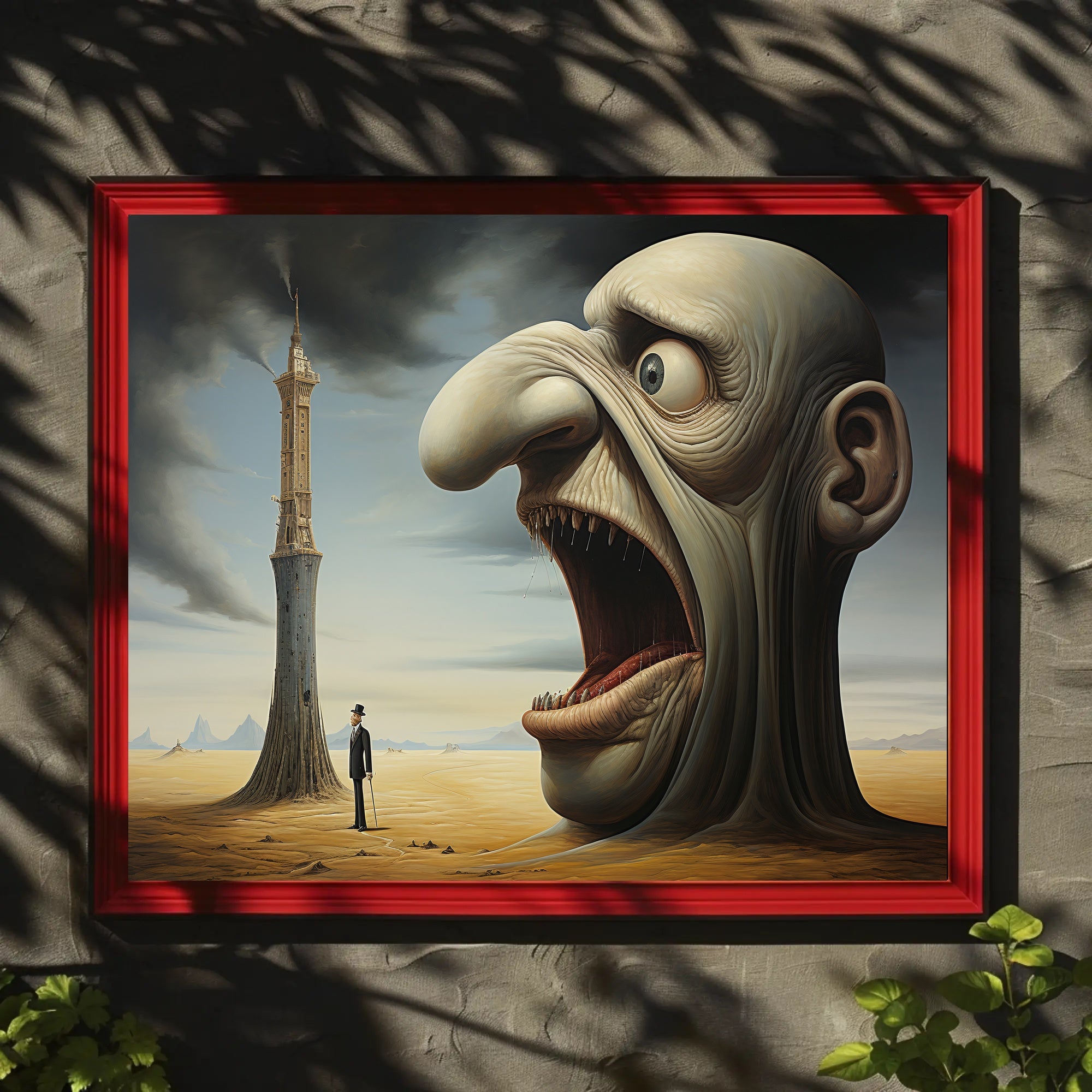 Surreal Desert Landscape with Grotesque Elements - Artistic Poster