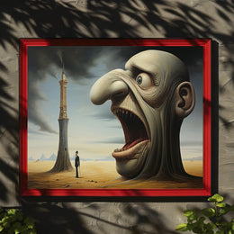 Surreal Desert Landscape with Grotesque Elements - Artistic Poster