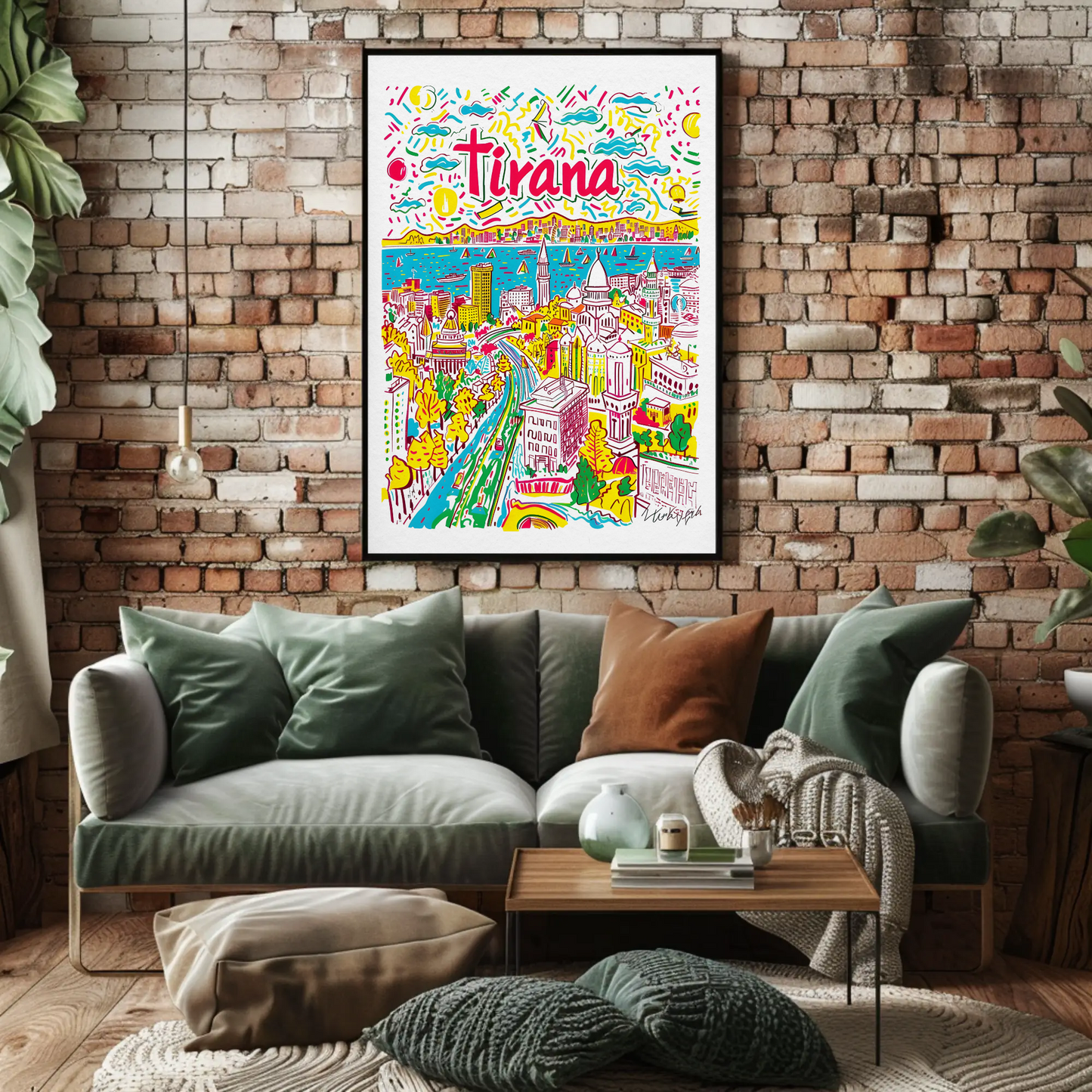 Tirana Albania Colorful Cityscape and Boulevard Travel Poster