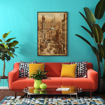 Bustling Middle Eastern Bazaar Vintage Travel Poster