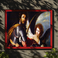 Warrior and Angelic Figure Mythology Scene Fantasy Poster