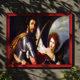 Warrior and Angelic Figure Mythology Scene Fantasy Poster