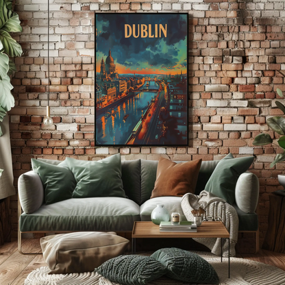 Evening Lights Of Dublin Ireland Travel Poster