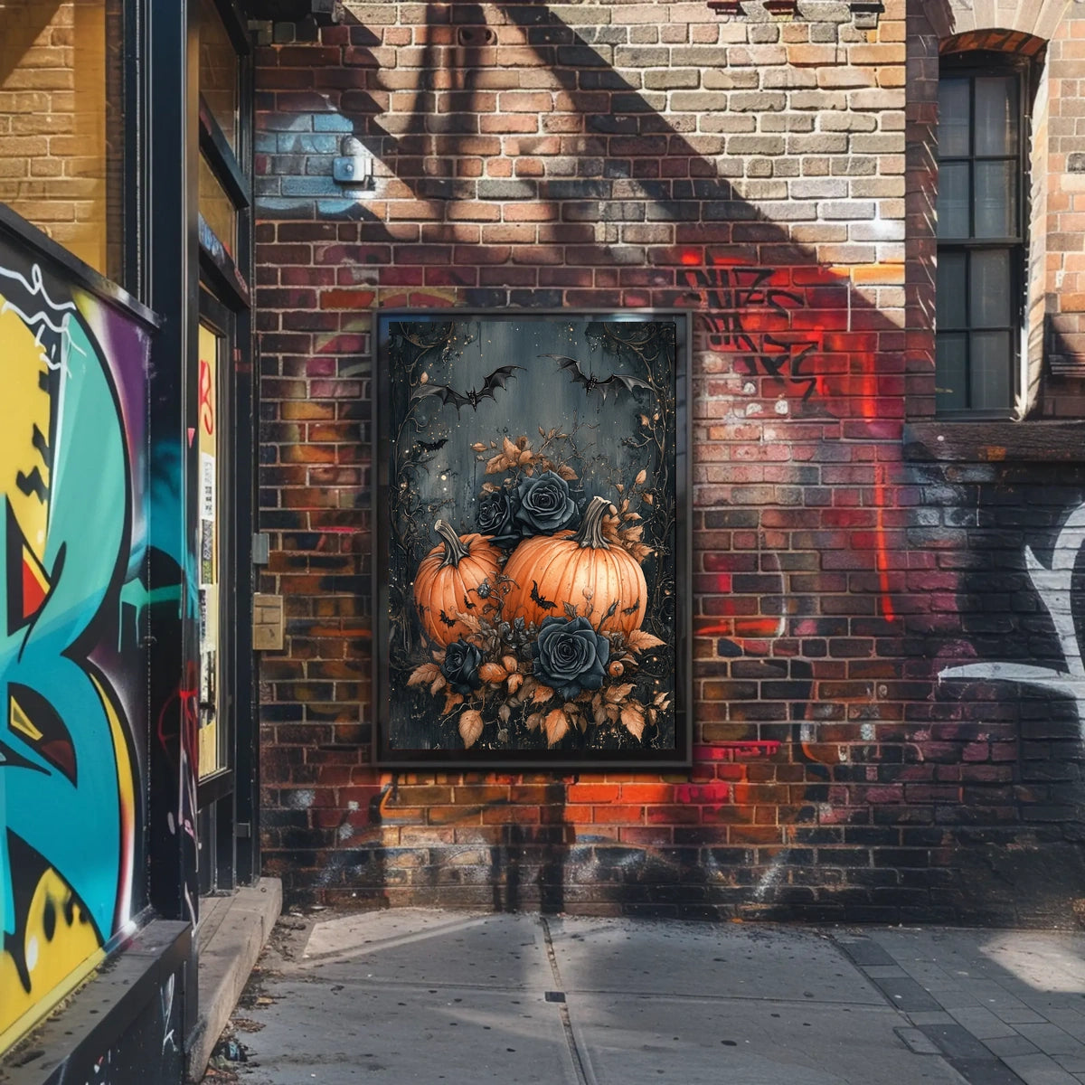 Halloween Pumpkin Bats: Abstract, Artistic, or Pop Culture Poster