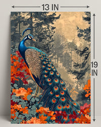 Majestic Peacock In Autumn Forest William Morris Art Poster