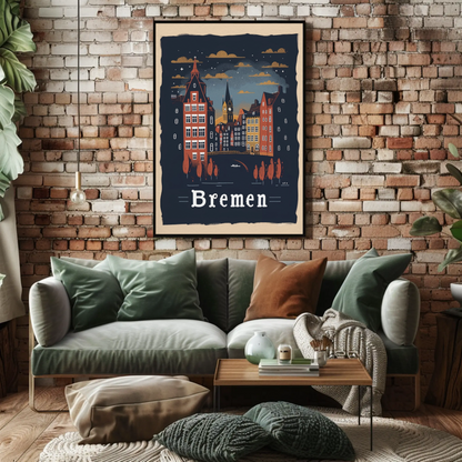 Bremen Skyline Night Scene Germany Travel Poster