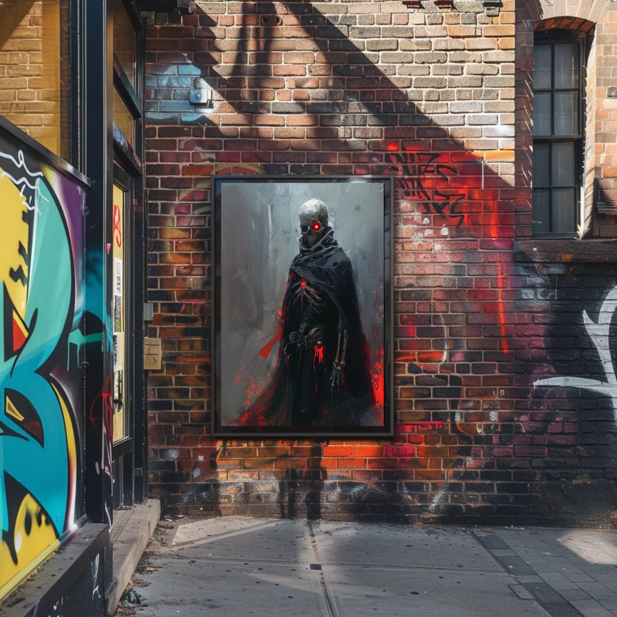 Dark Fantasy Skeleton Poster with Red Accents PosterGoat