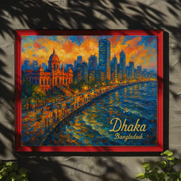 Dhaka Skyline Sunset Photography Realism Urban Poster
