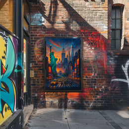New York City Landmarks Sunset Poster Abstract Wall Art
