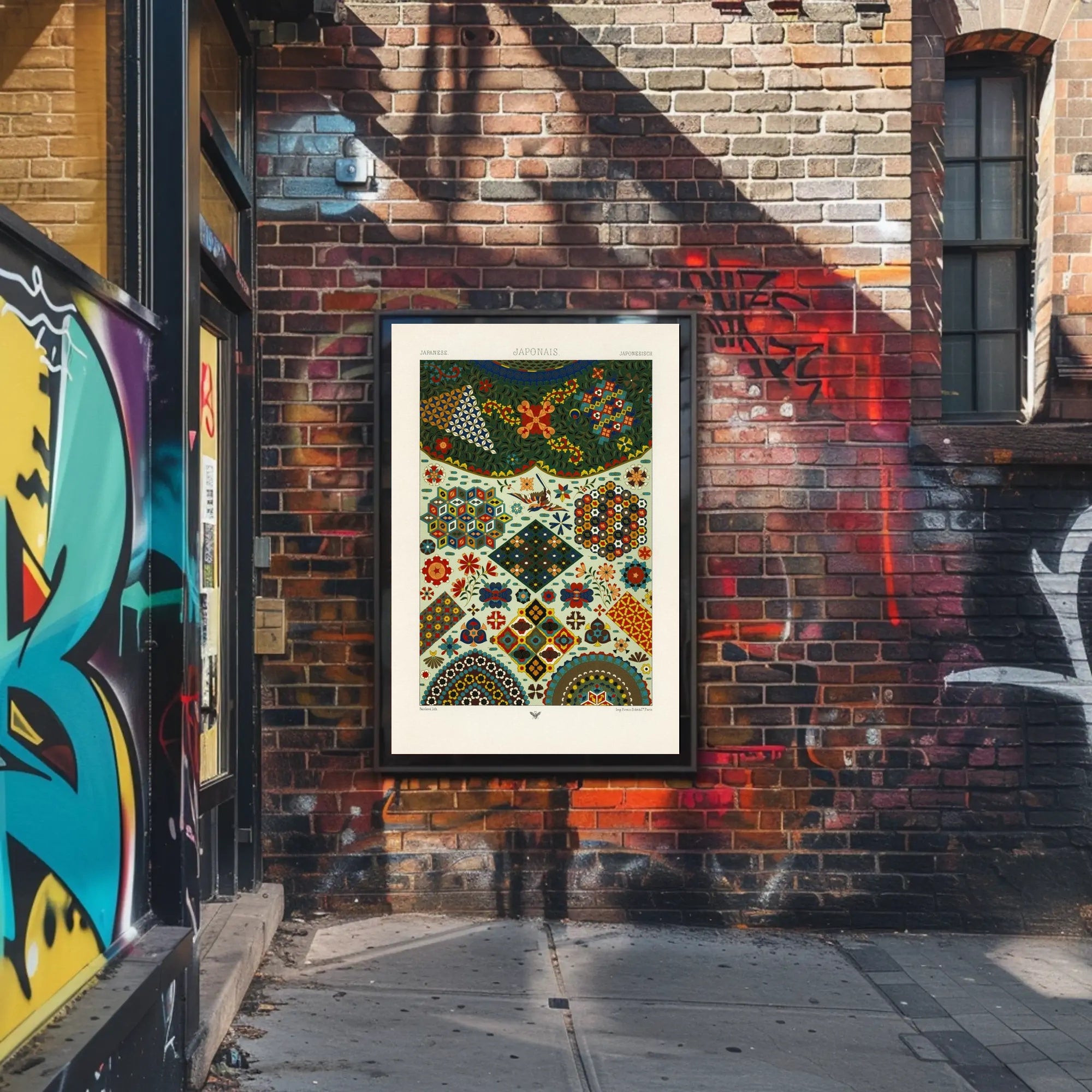 Japanese Pattern Harmony: Vibrant Geometrical and Floral Tapestry Poster