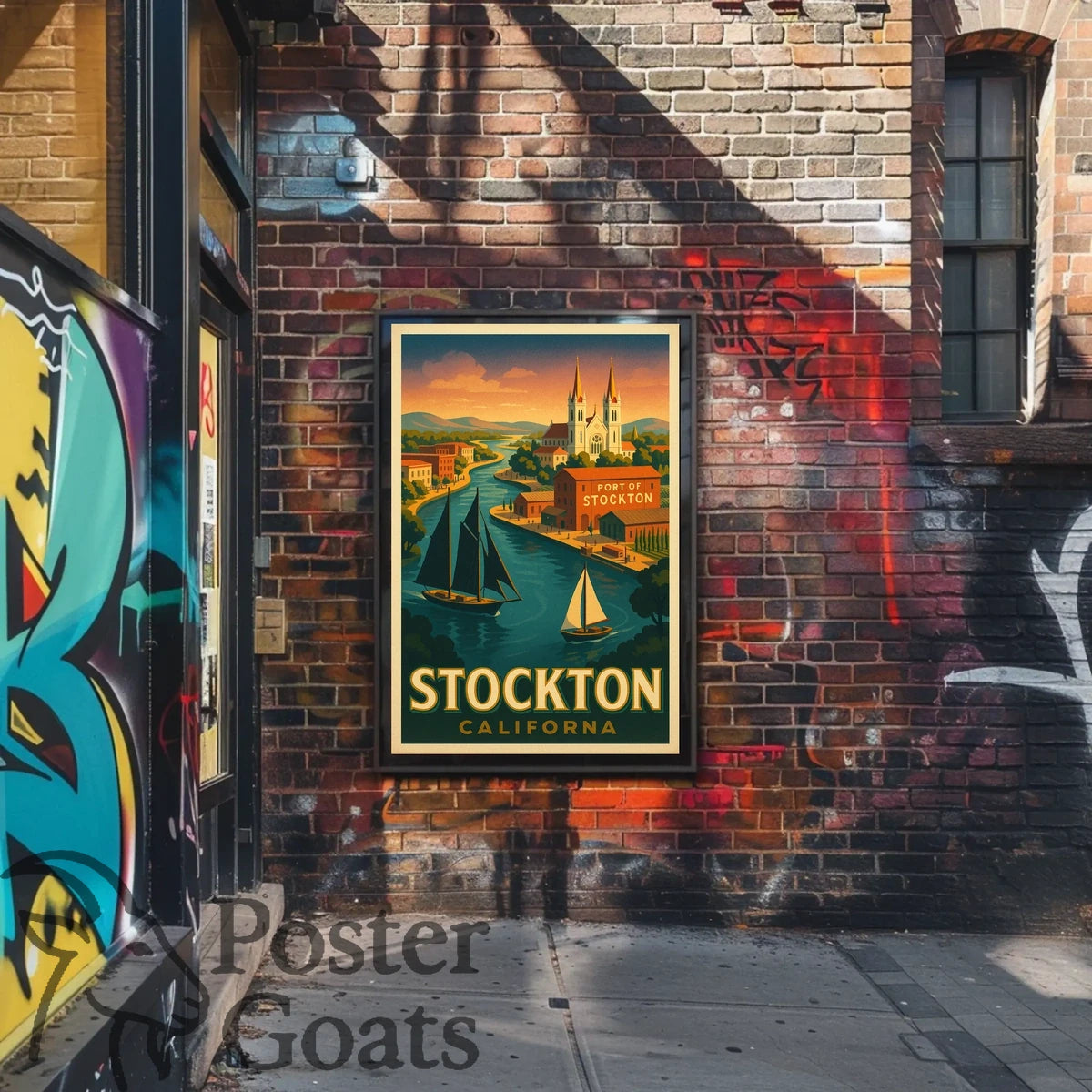 Port of Stockton Vintage Art Travel Poster