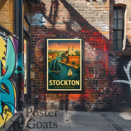 Port of Stockton Vintage Art Travel Poster