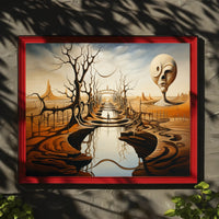 Surreal Landscape with Enigmatic Sculpture Artistic Poster