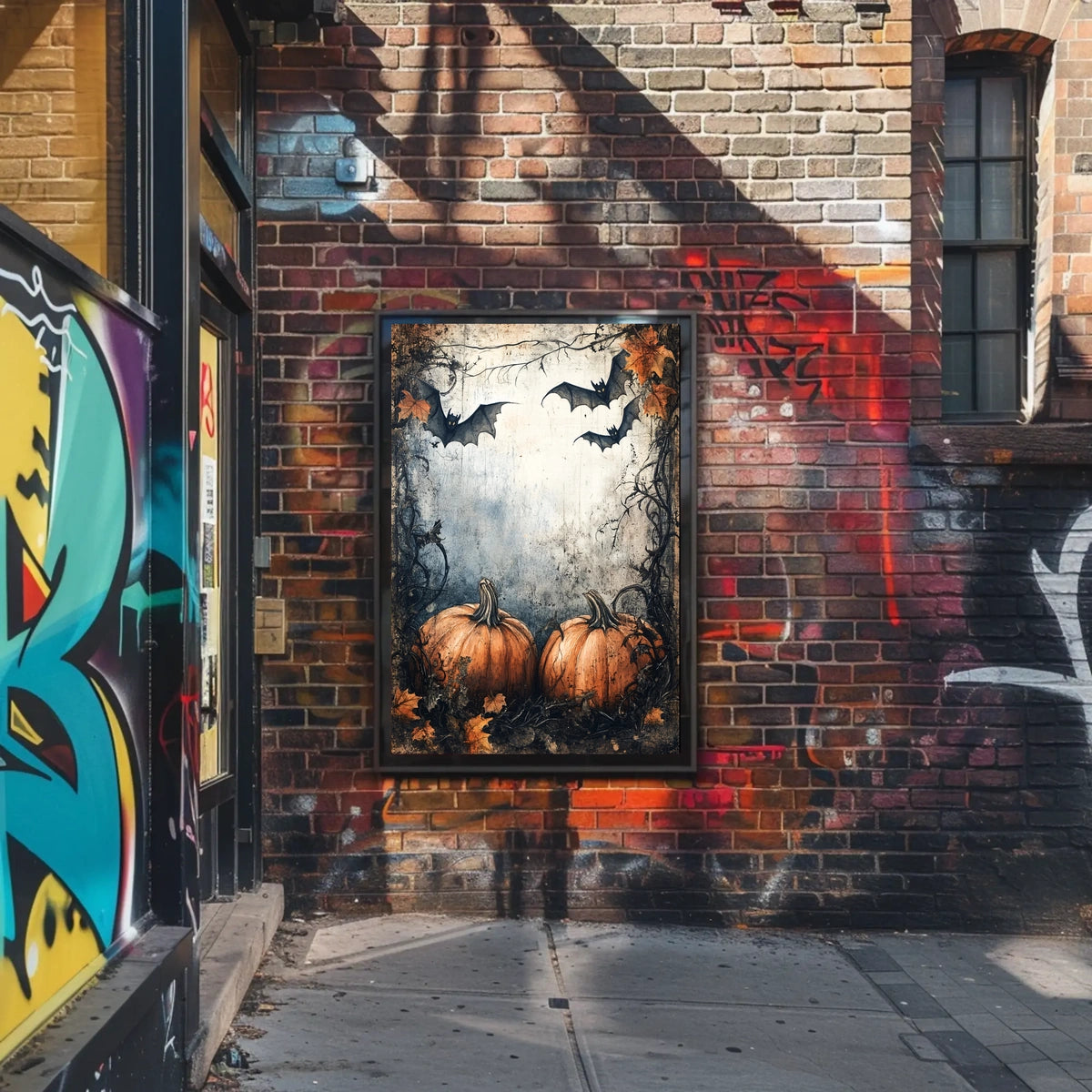 Halloween Pumpkins and Bats Vintage Artistic Poster