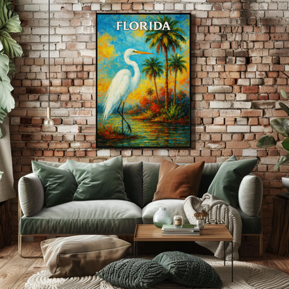 Florida Heron Tropical Lake Palms Poster