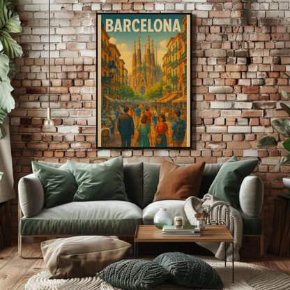 Barcelona Sagrada Familia Street Travel Poster