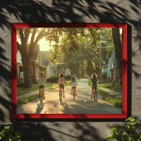 Nostalgic Suburban Sunset: Children's Bicycle Adventure