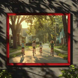 Nostalgic Suburban Sunset: Children's Bicycle Adventure