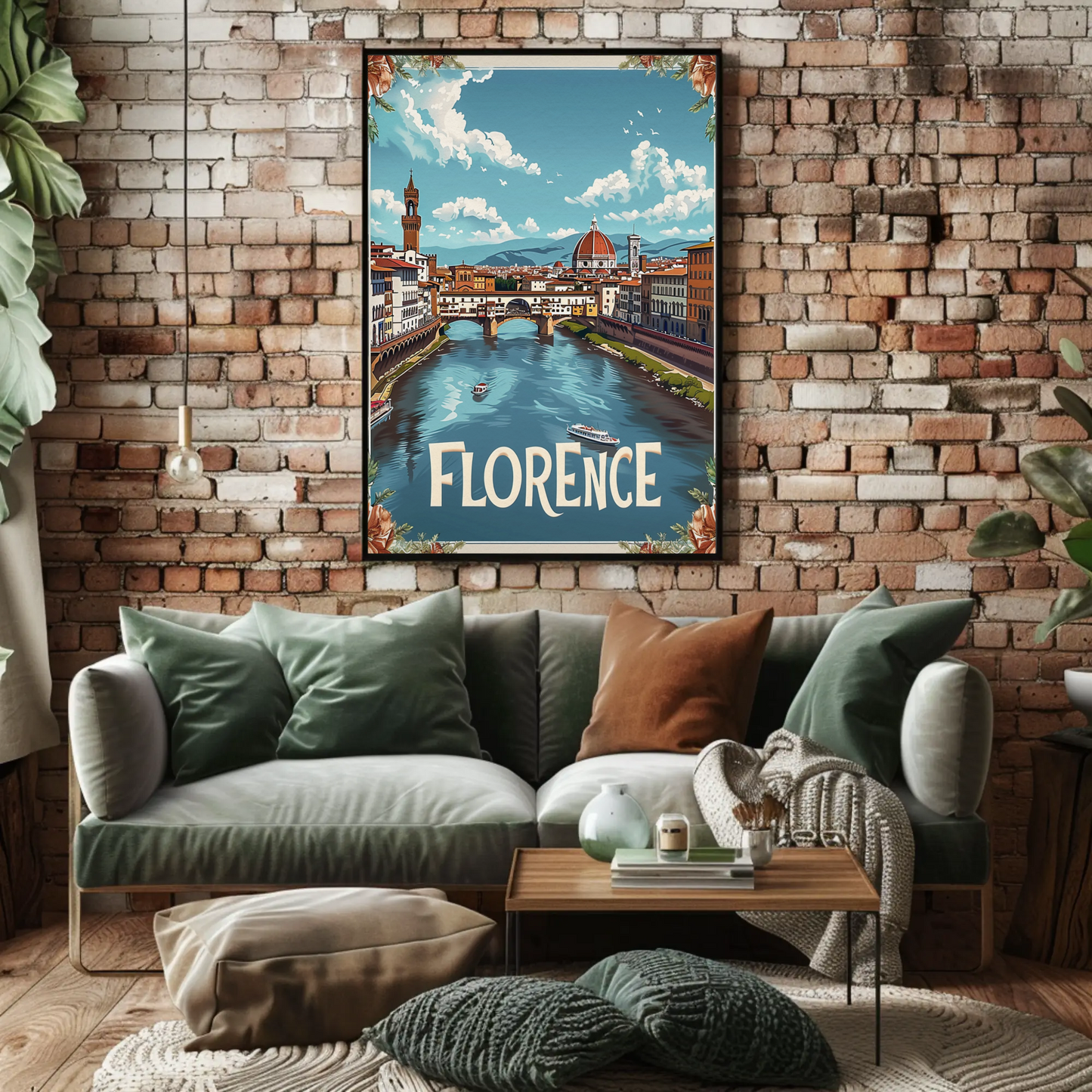Florence Italy Duomo River Bridge Travel Poster