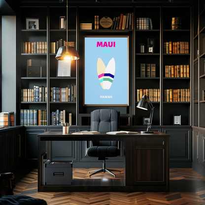 Maui Hawaii Surfboard Graphic Retro Travel Poster