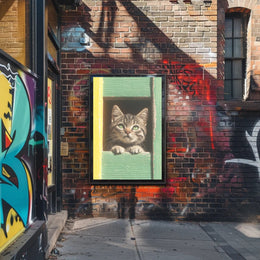 Curious Cat Window Poster Charming Whimsical Print