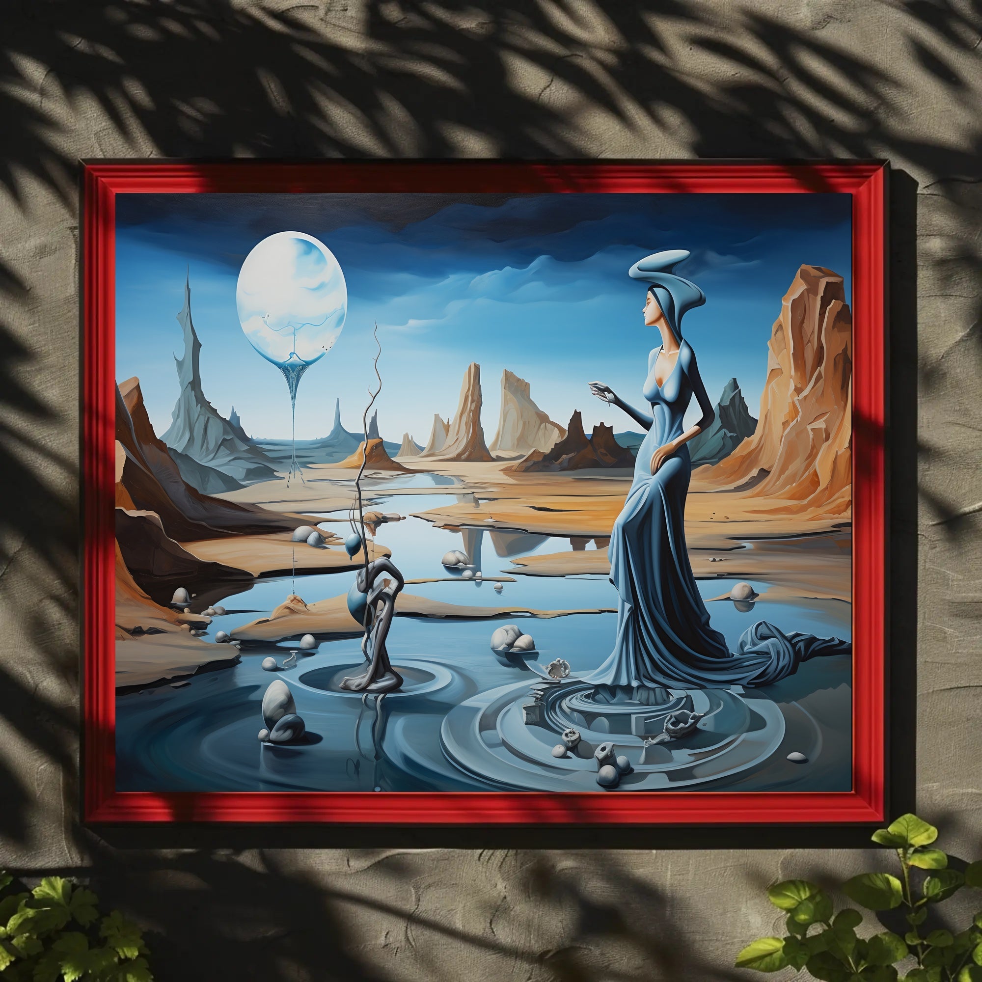 Surreal Dreamscape Poster with Ethereal Moon-Lit Desert Scene