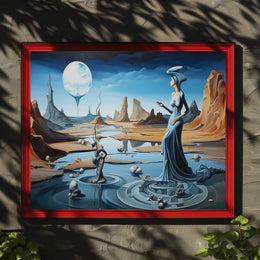 Surreal Dreamscape Poster with Ethereal Moon-Lit Desert Scene