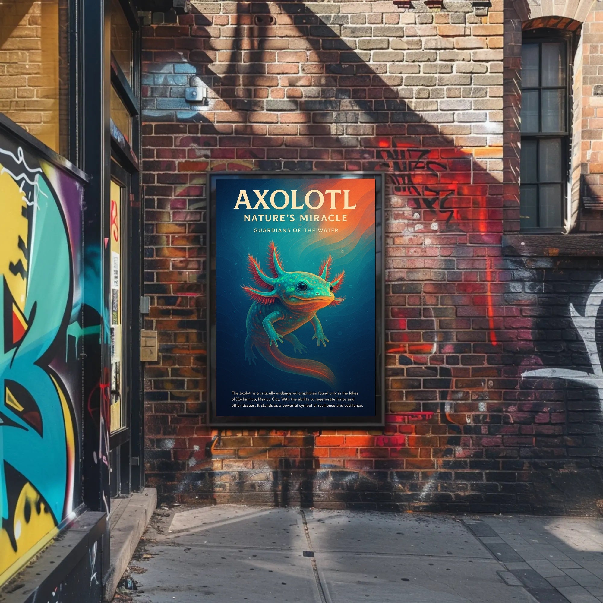 Axolotl Nature Poster Vintage Aquatic Wall Art