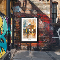 Brandenburg Gate Watercolor Art in Berlin Urban Cityscape Poster PosterGoat