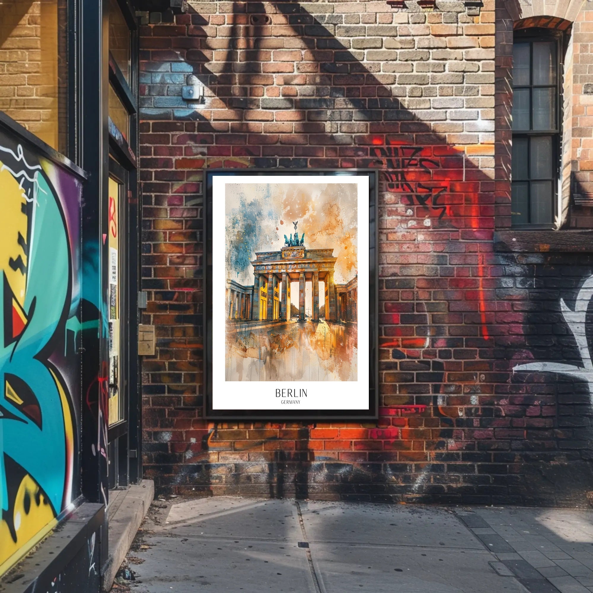 Brandenburg Gate Watercolor Art in Berlin Urban Cityscape Poster PosterGoat