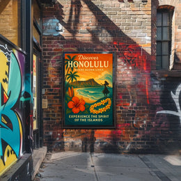 Honolulu Sunset Vintage Travel Poster Art