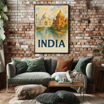 India Taj Mahal Watercolor Palace Reflection Travel Poster