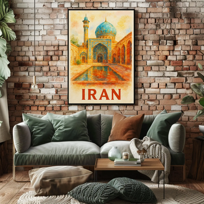 Iran Mosque Watercolor Travel Poster