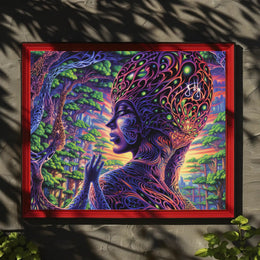 Psychedelic Alien Figure in Surreal Nature Fantasy or Mythology Poster