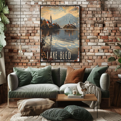 Lake Bled Island Church Reflection Travel Poster