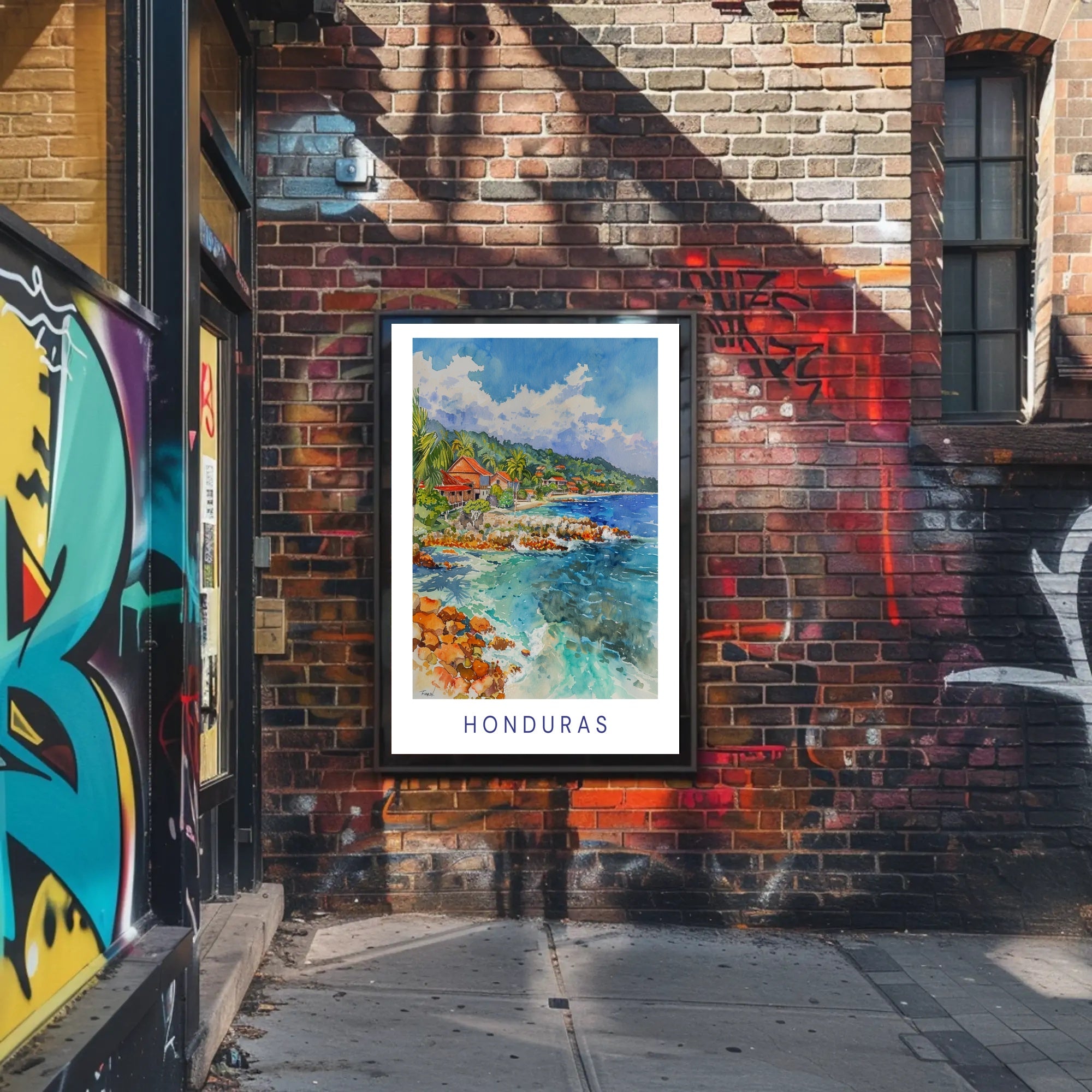 Honduras Coastal Scene Watercolor Travel Poster PosterGoat