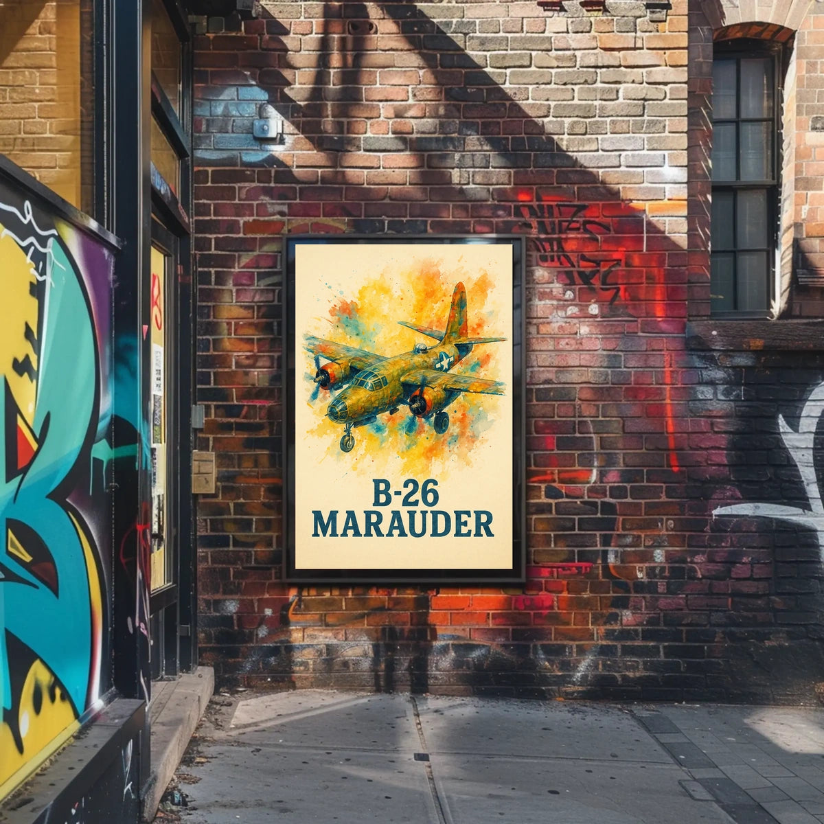 B-26 Marauder WWII Patriotic Watercolor Art Poster