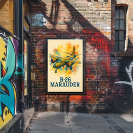 B-26 Marauder WWII Patriotic Watercolor Art Poster