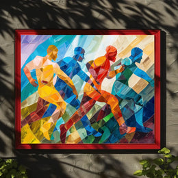 Dynamic Abstract Athletes: Vibrant Geometric Art Poster