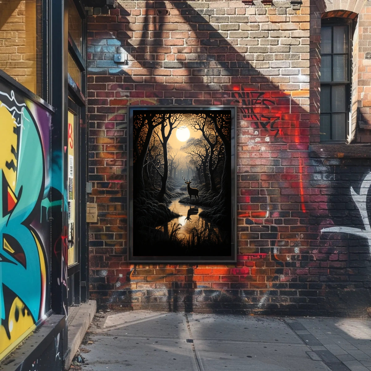 Stag by Moonlit Stream Serenity Animal Poster