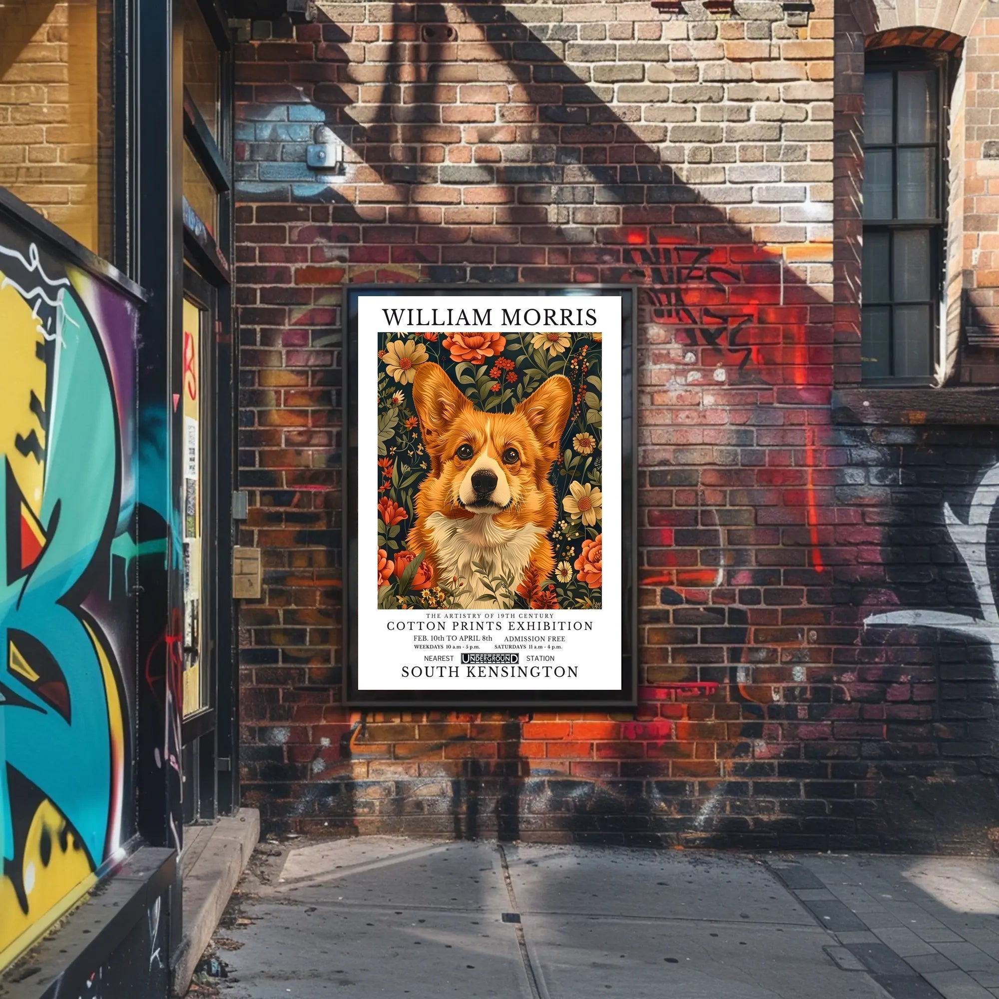 Corgi Art with Floral Elegance: Artistic Poster