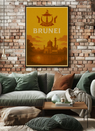 Brunei's Architectural Elegance in Vintage Travel Poster
