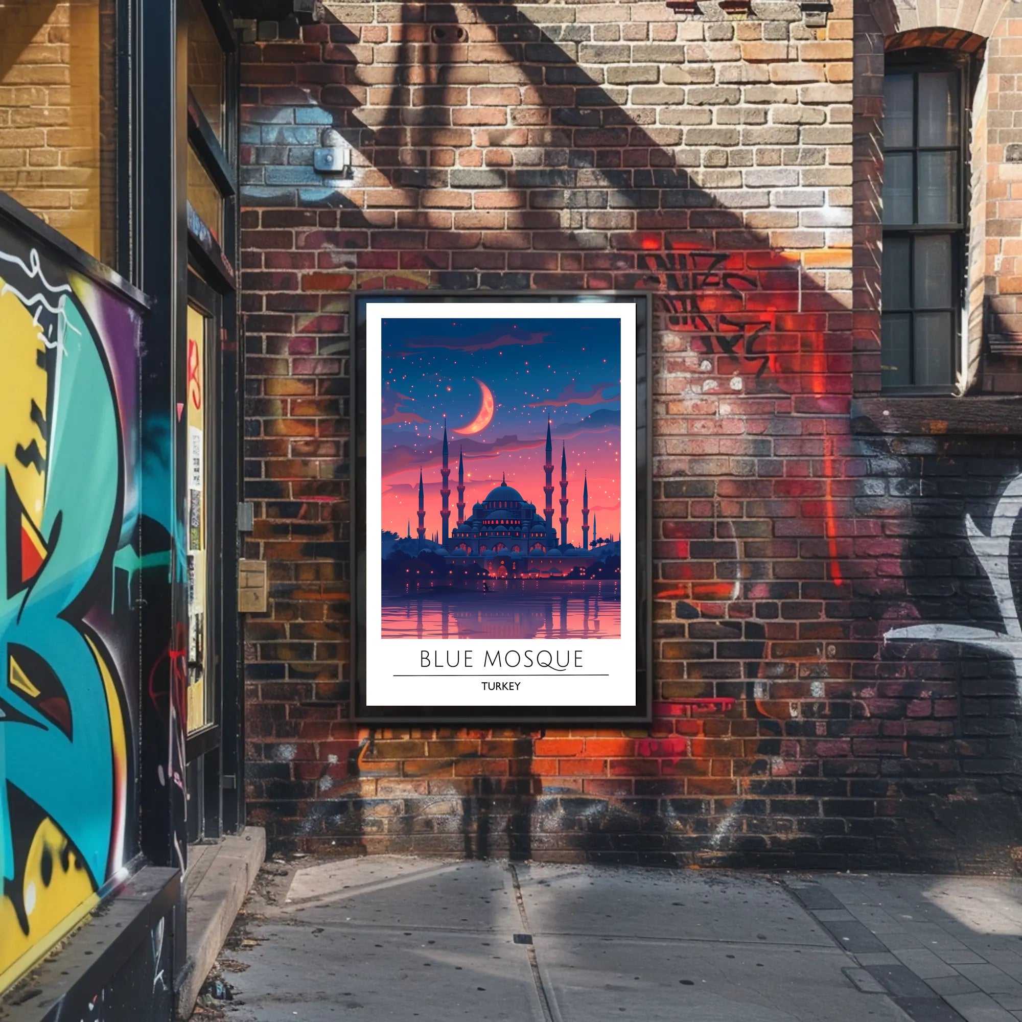 Blue Mosque Twilight Silhouette Cultural or Heritage Poster