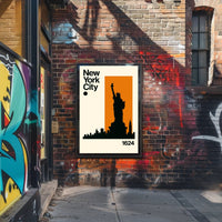 Statue Silhouette New York Skyline Poster Modern Wall Art