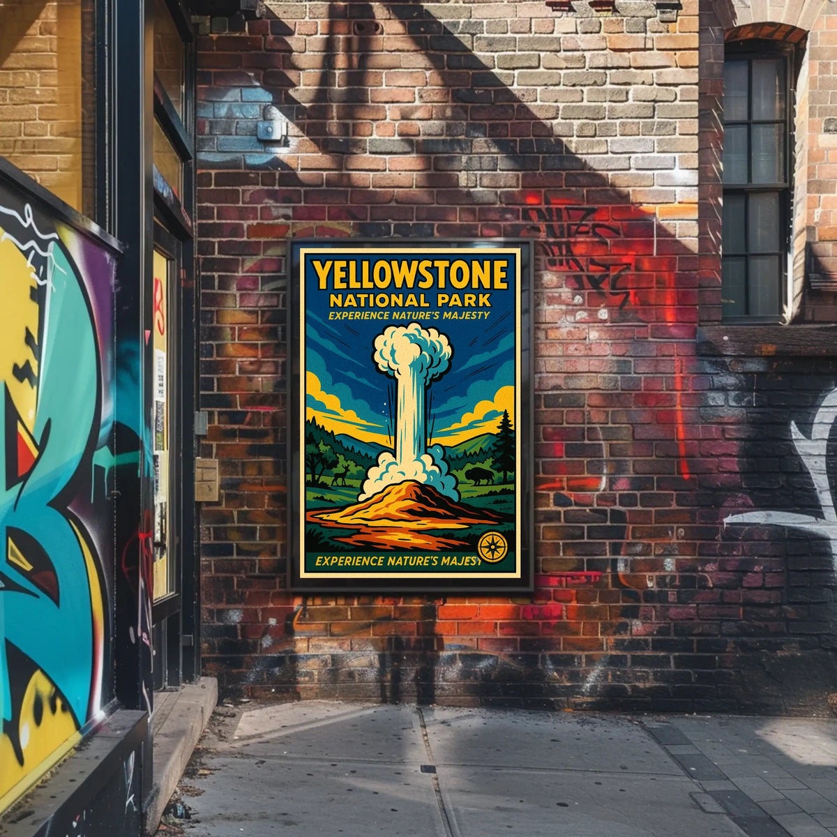 Yellowstone National Park Vintage Illustration Geyser Poster