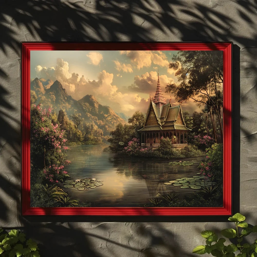 Tranquil Thai Pagoda at Sunset Landscape Poster