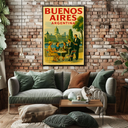 Buenos Aires Argentina Café Cityscape Retro Travel Poster