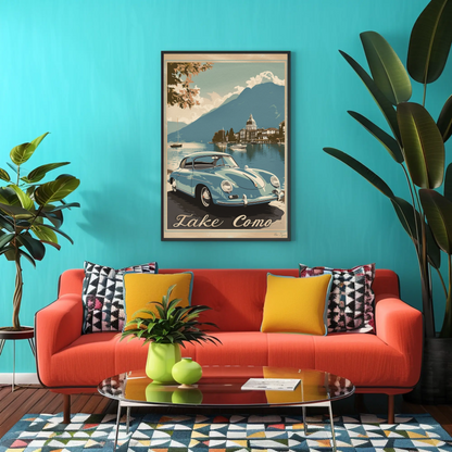 Lake Como Italy Classic Car Vintage Travel Poster